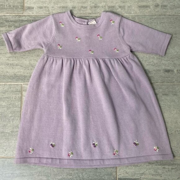Maina A-Line Floral Embroidered Cotton Baby Dress Lavender 3-6 Months - Picture 1 of 9